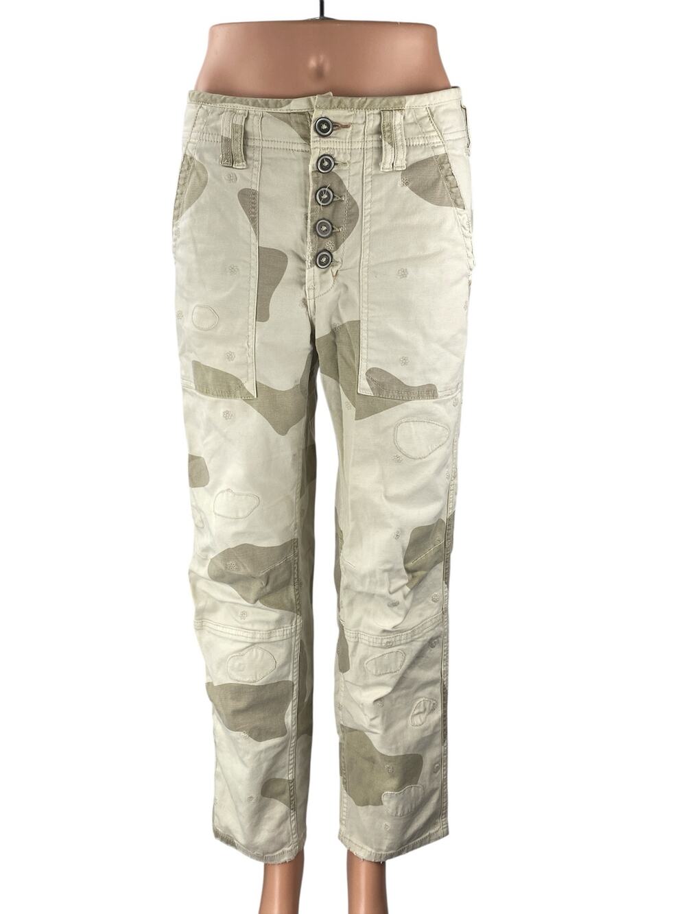 Anthropologie The Wanderer Beige Khaki Army Military Straight Trousers Pants 27